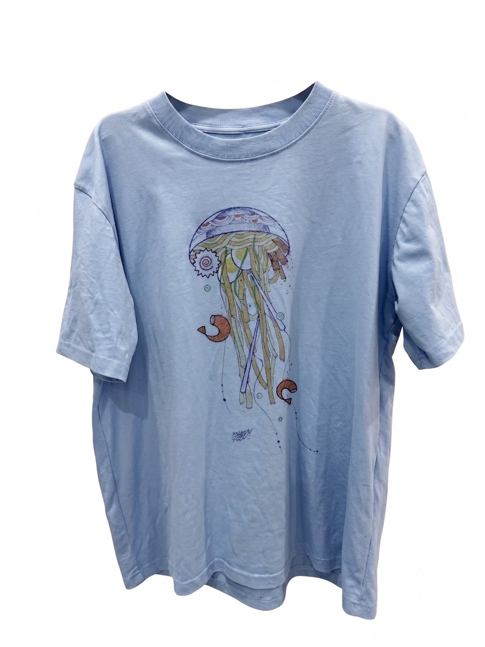 Gildan Light Blue Short Sleeve Tee with Jellyfish Graphic